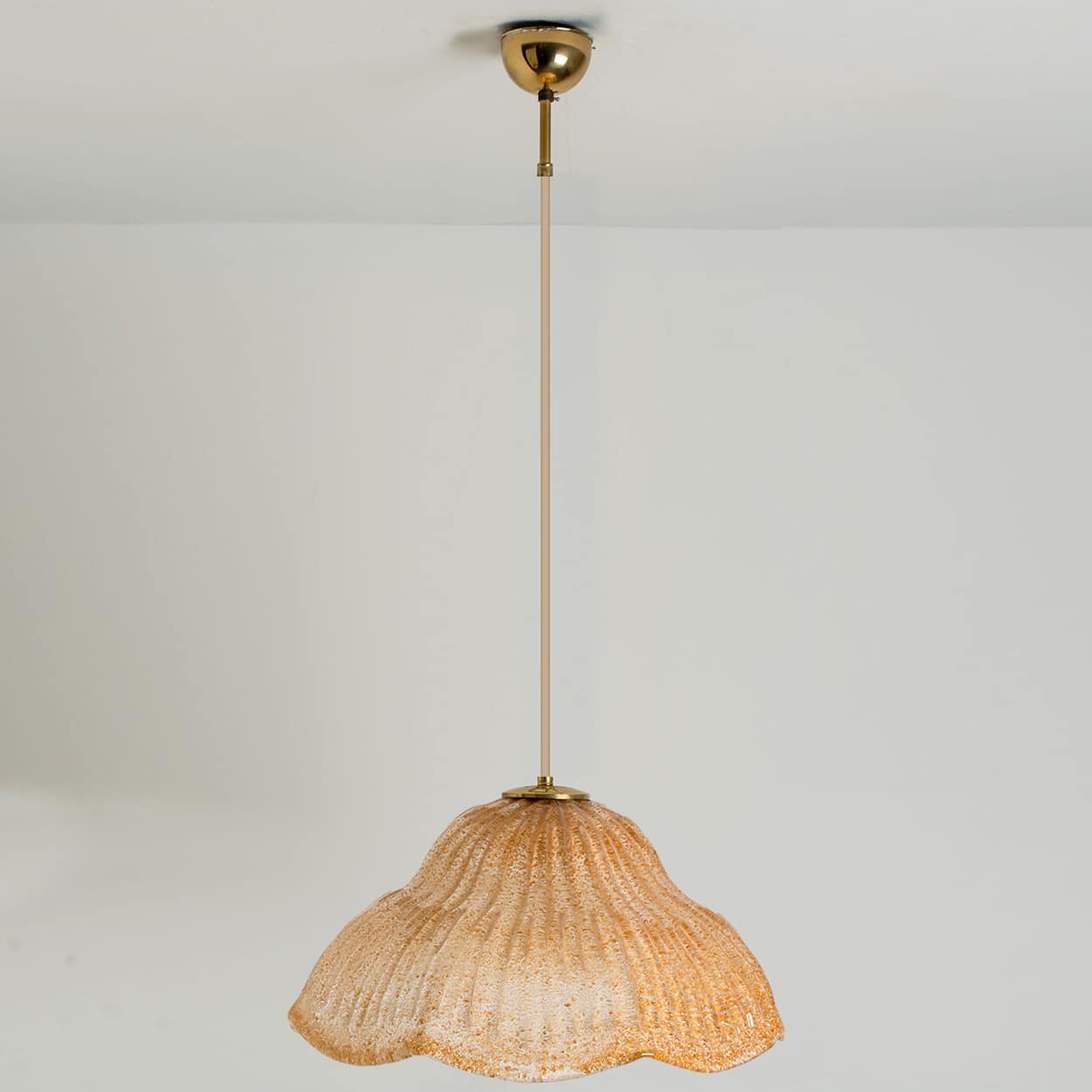 Mazzega Flower Bulb Amber Speckled Glass Chandelier, Italy, 1970