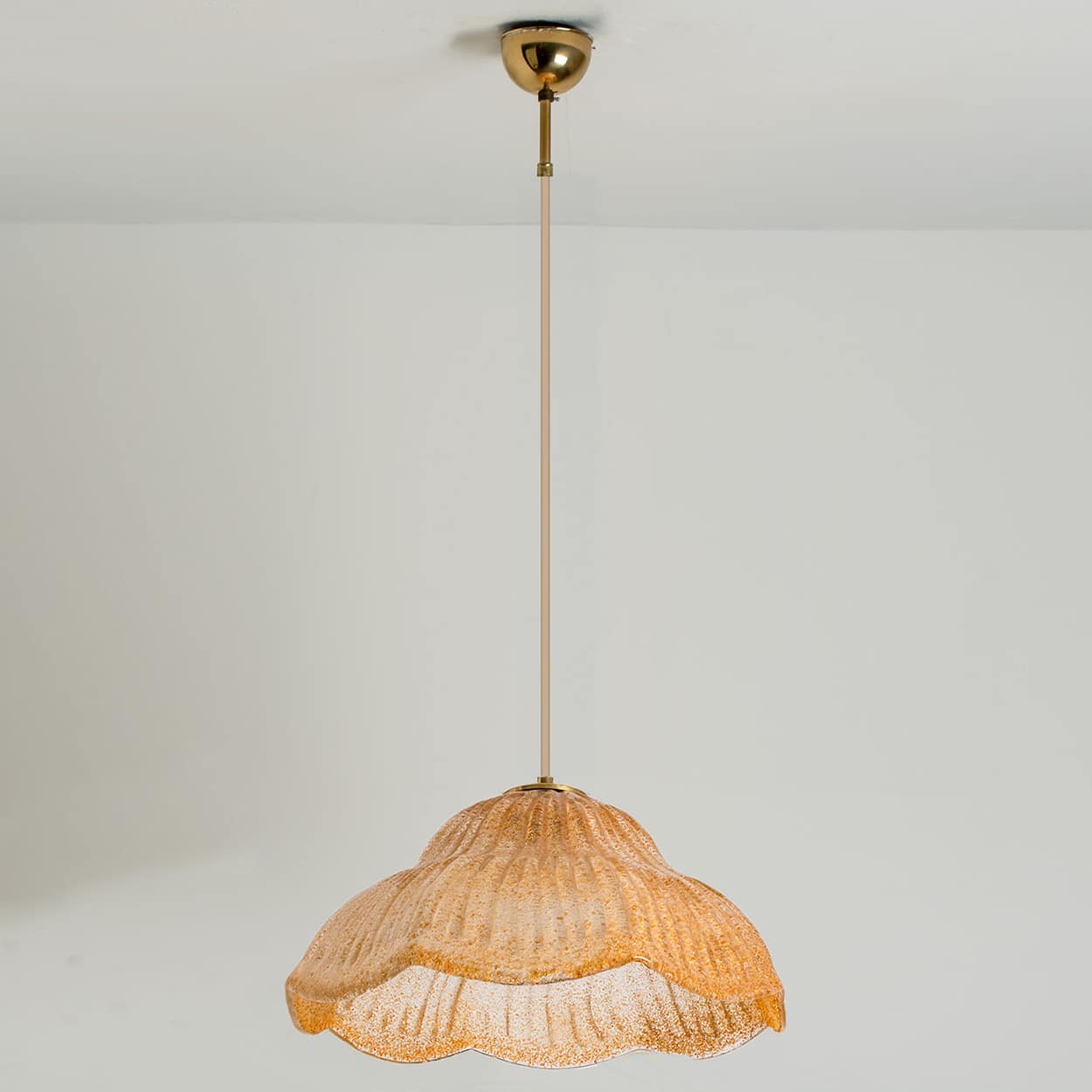 Mazzega Flower Bulb Amber Speckled Glass Chandelier, Italy, 1970