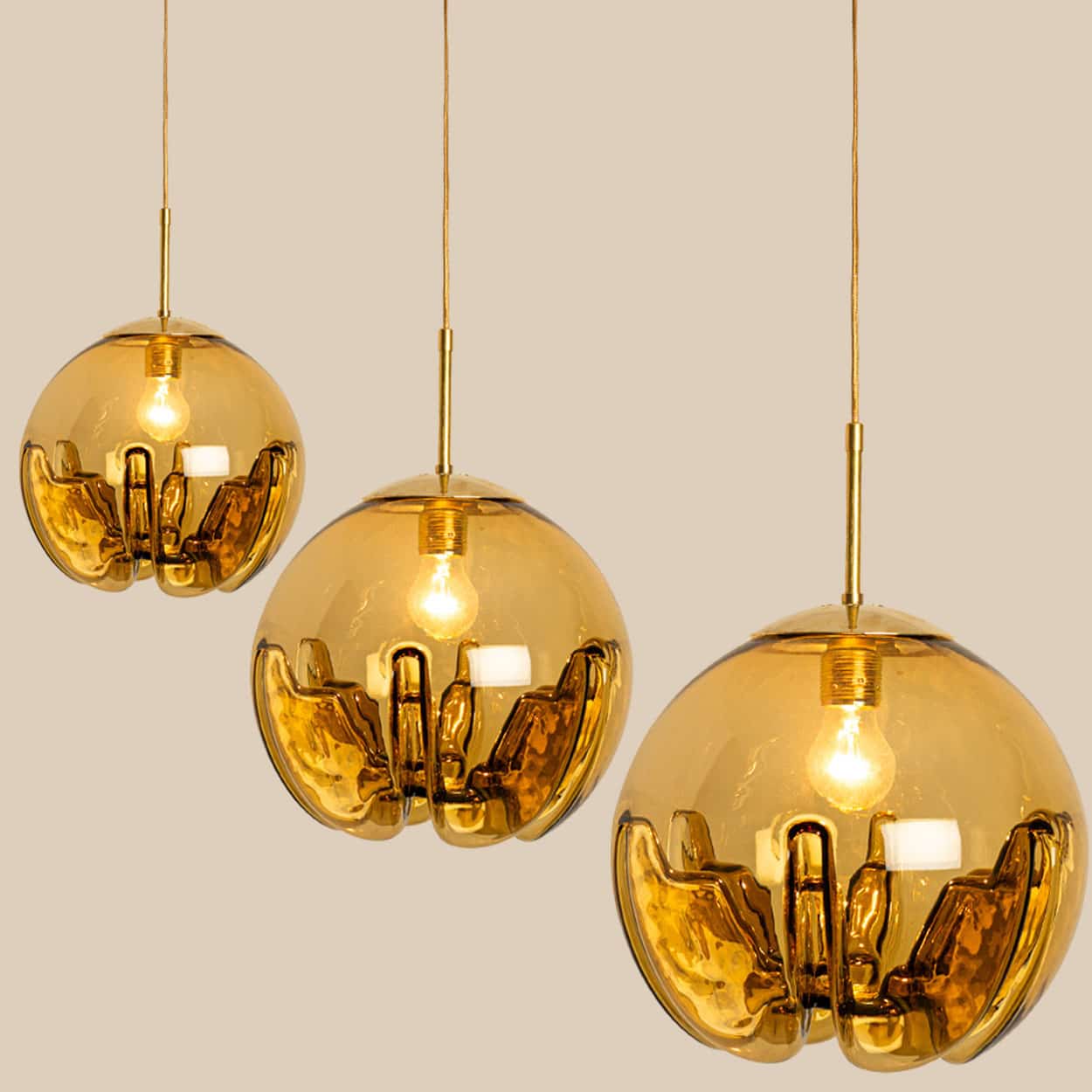 Set of 3 Mazzega Glass Bowl Pendants, Italy 1970