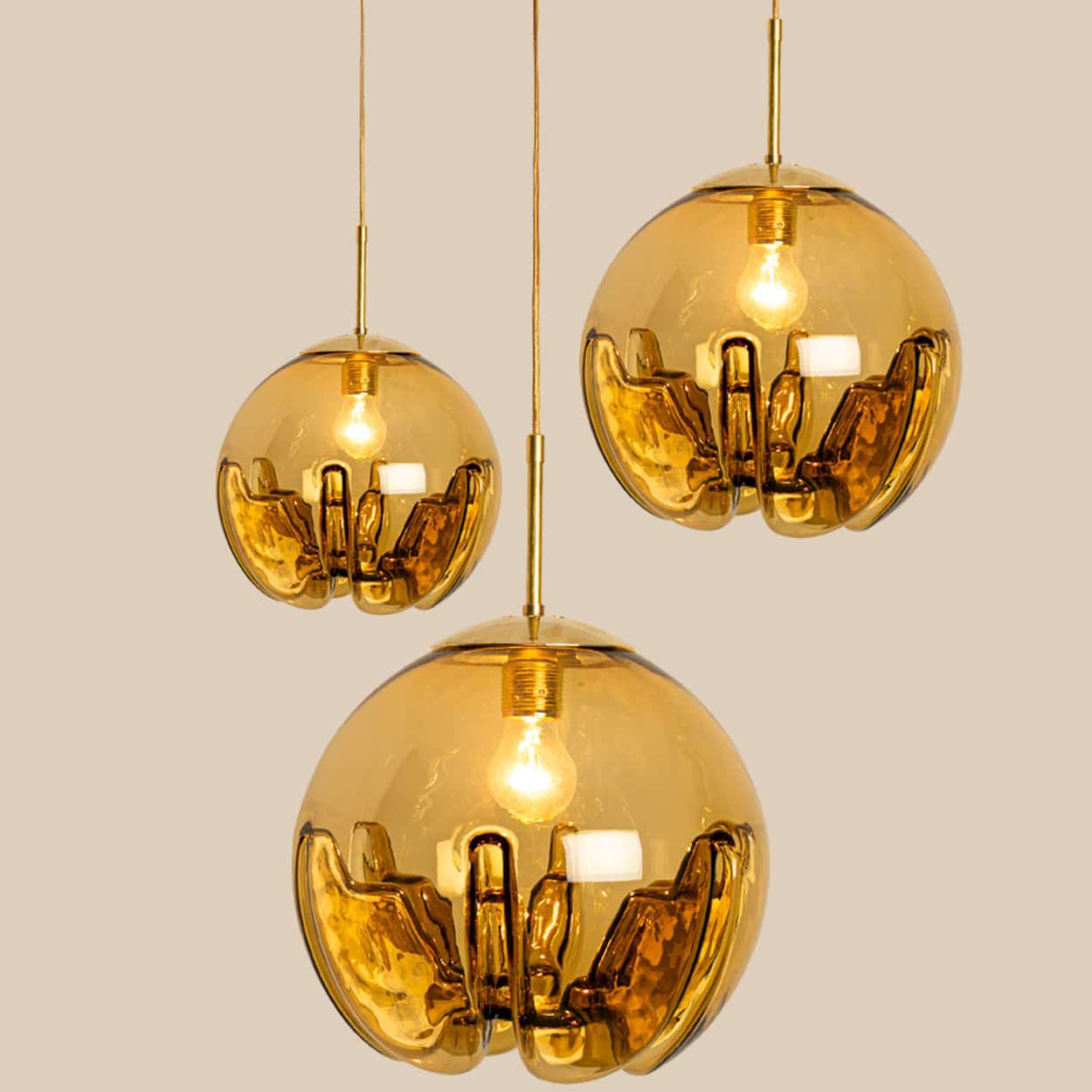 Set of 3 Mazzega Glass Bowl Pendants, Italy 1970