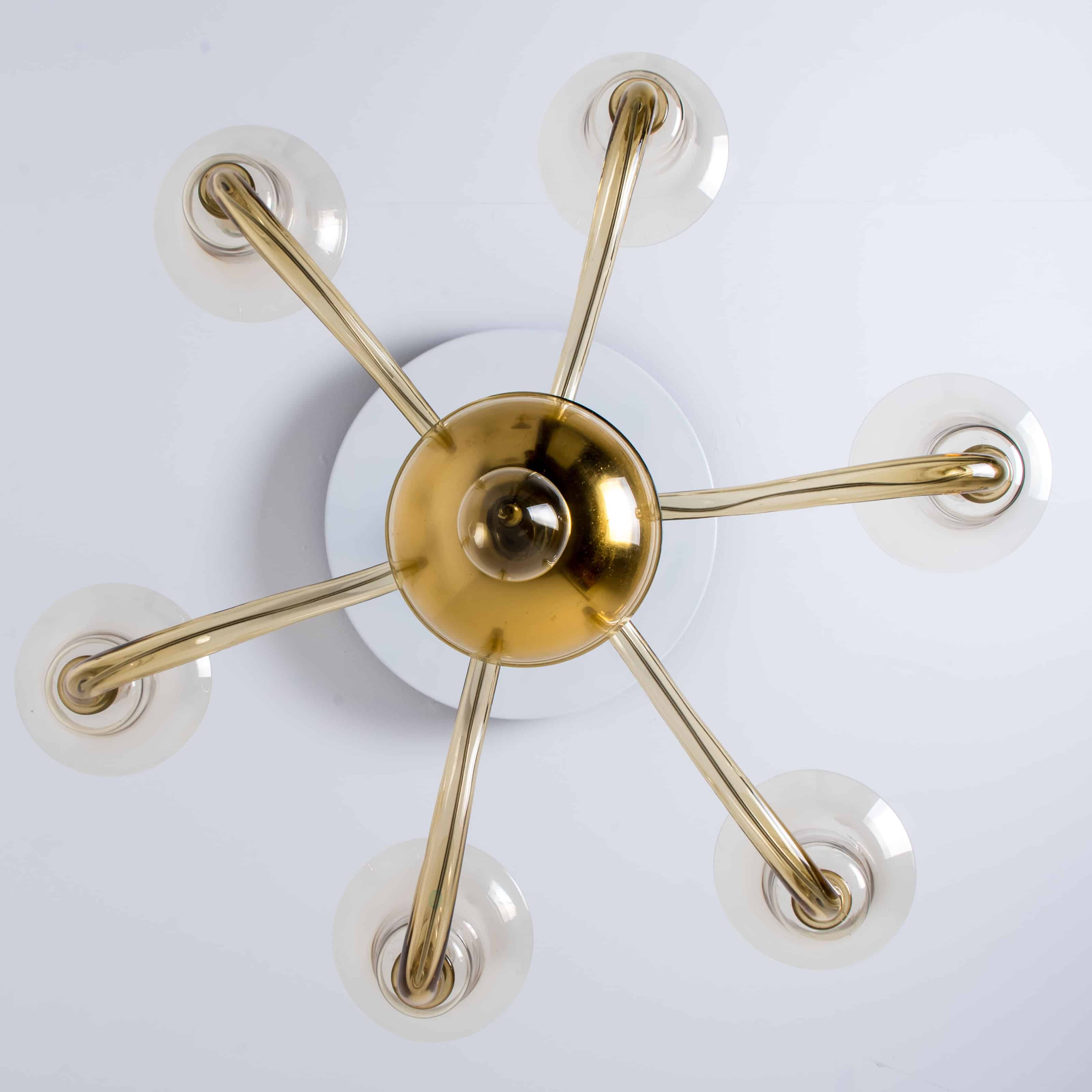 Beautiful Murano Amber Glass 6 Arms Chandelier with Brass Rod