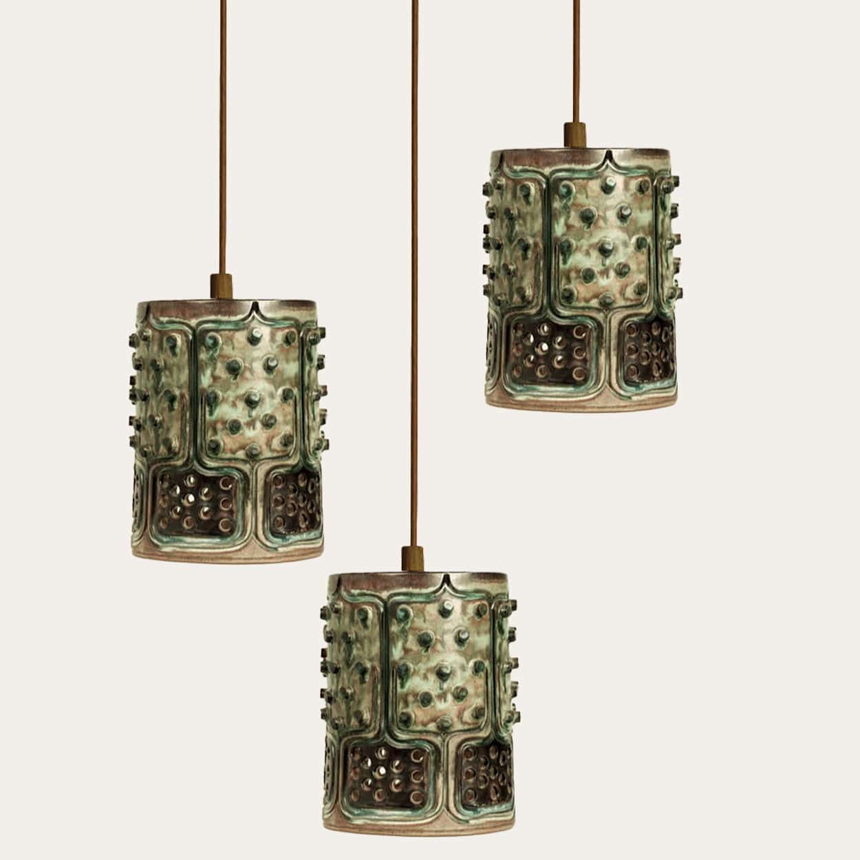 1 of the 3 Ceramic Green Pendants, Axella Denmark 1960