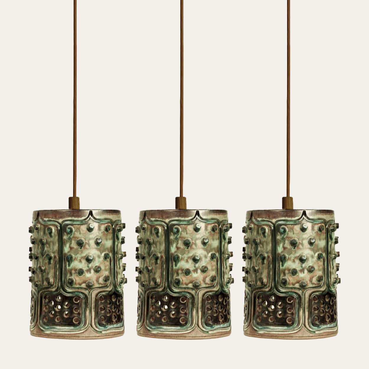 1 of the 3 Ceramic Green Pendants, Axella Denmark 1960