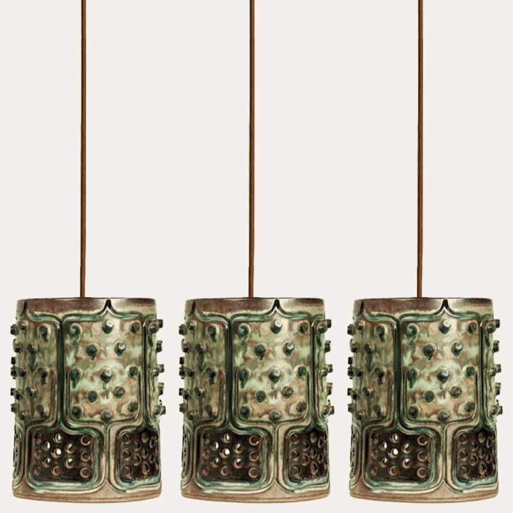 1 of the 3 Ceramic Green Pendants, Axella Denmark 1960