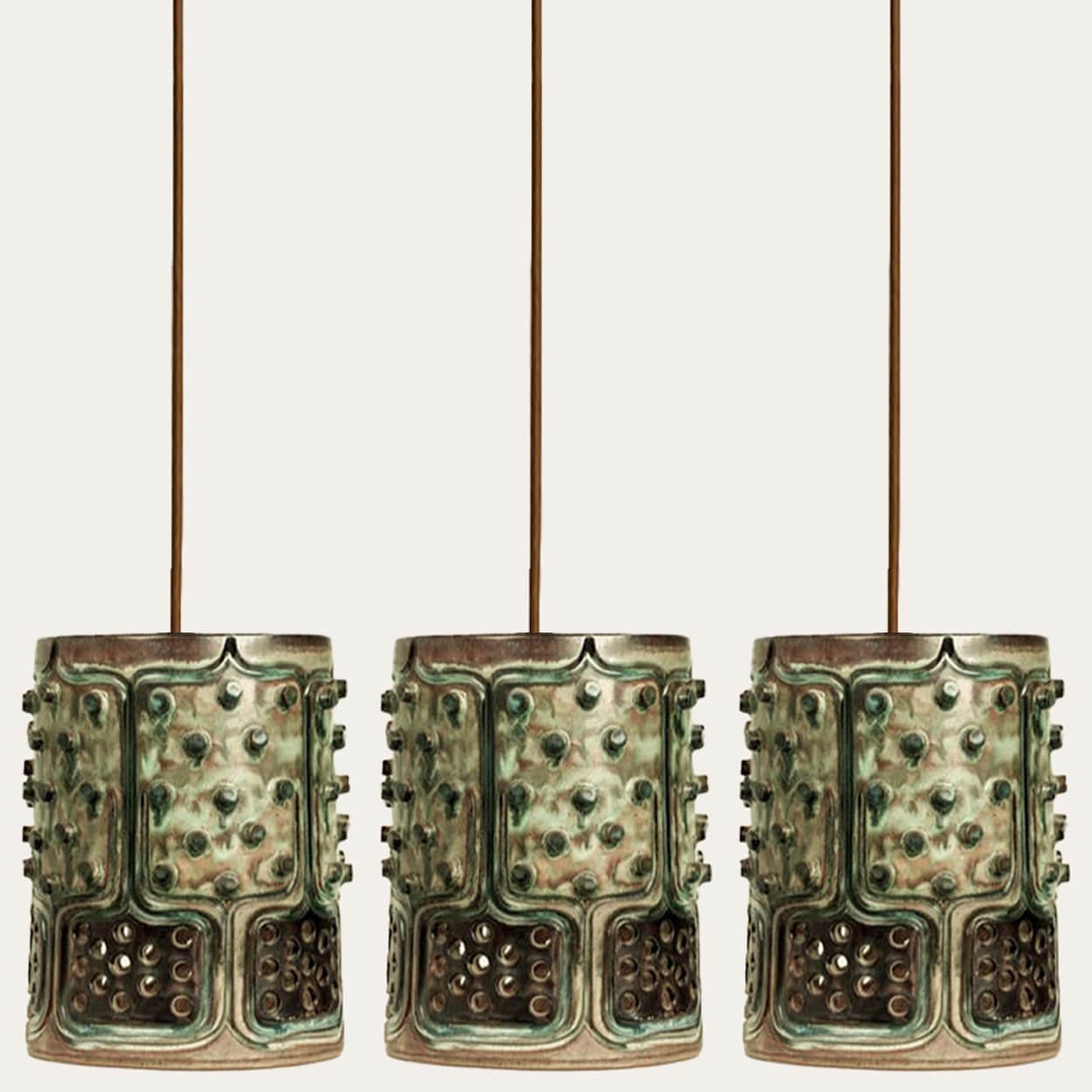 1 of the 3 Ceramic Green Pendants, Axella Denmark 1960