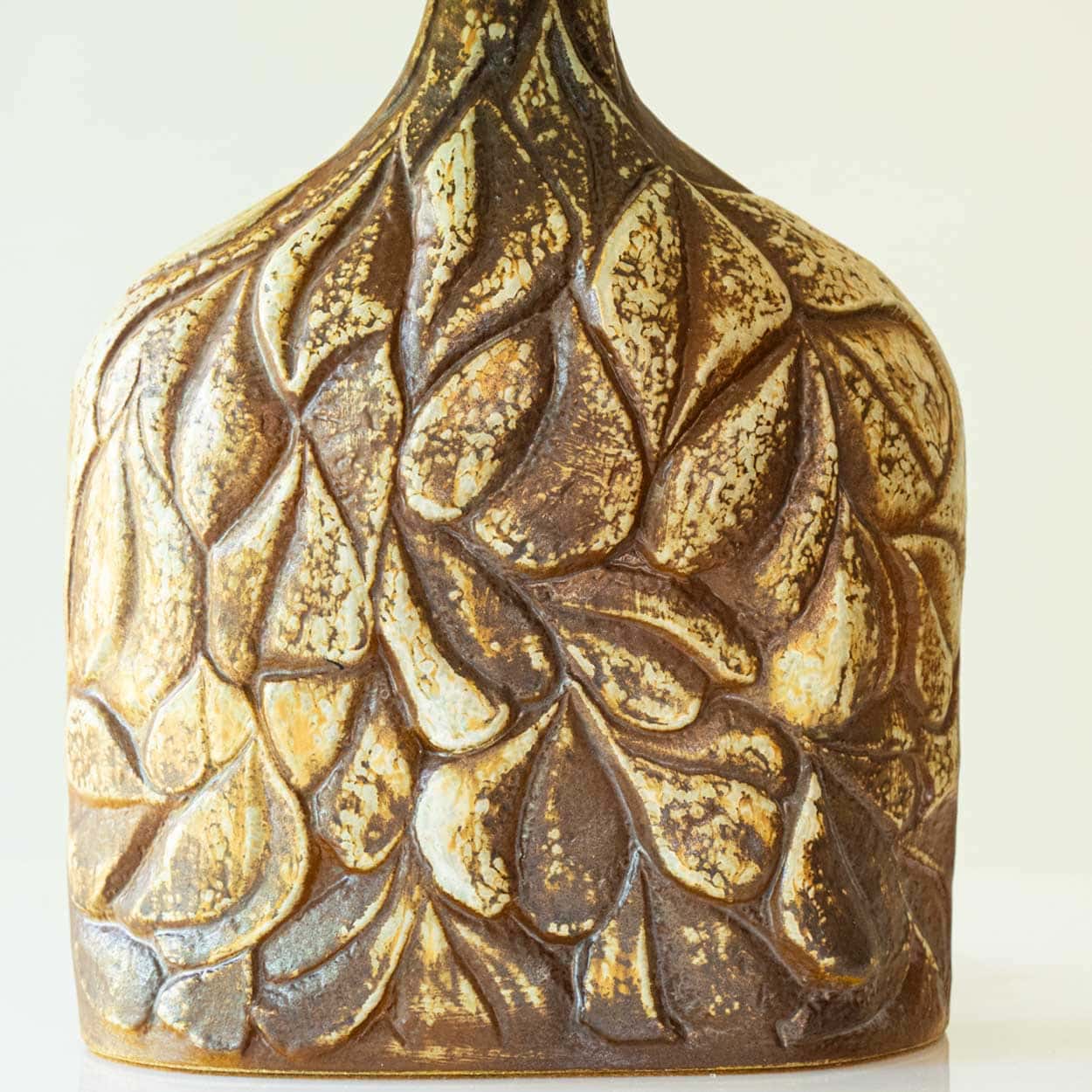1 of the 2 Brown Leafs Ceramic Table Lamps by Soholm, Custom Shades by R. Houben