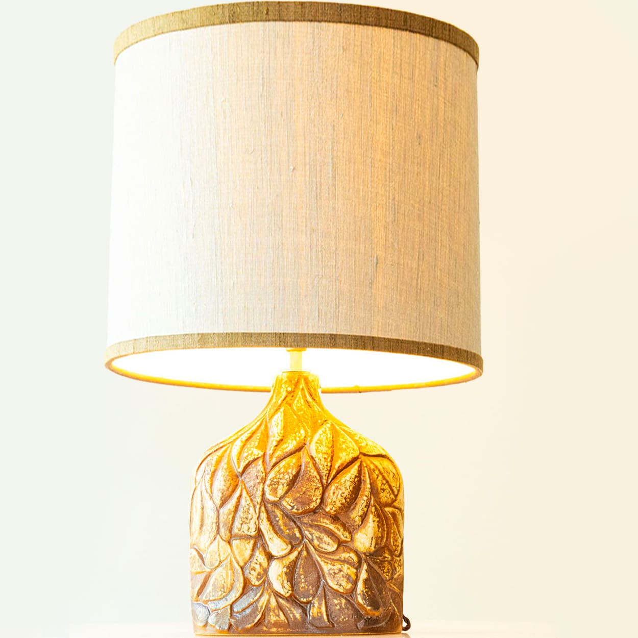 1 of the 2 Brown Leafs Ceramic Table Lamps by Soholm, Custom Shades by R. Houben