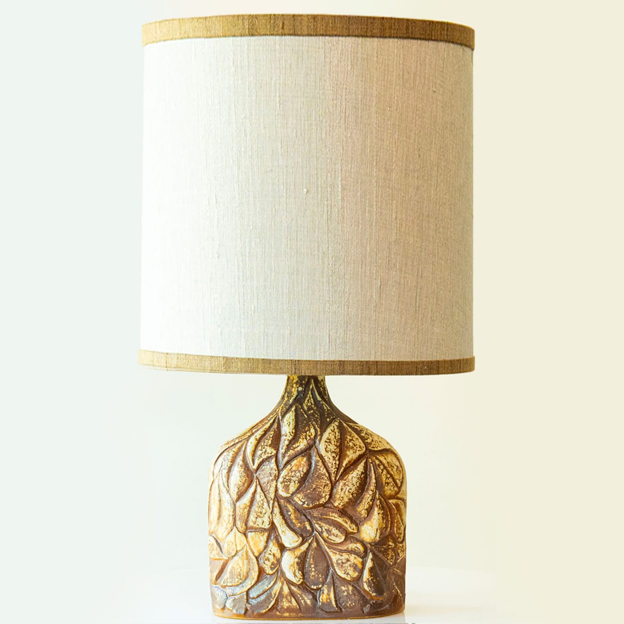 1 of the 2 Brown Leafs Ceramic Table Lamps by Soholm, Custom Shades by R. Houben