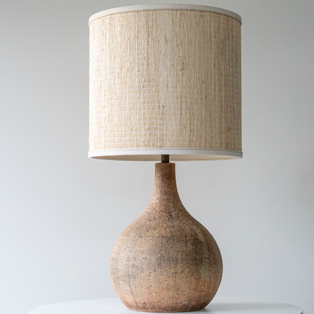 Spherical Brown Ceramic Lamp, Custom Natural Lampshade by R. Houben