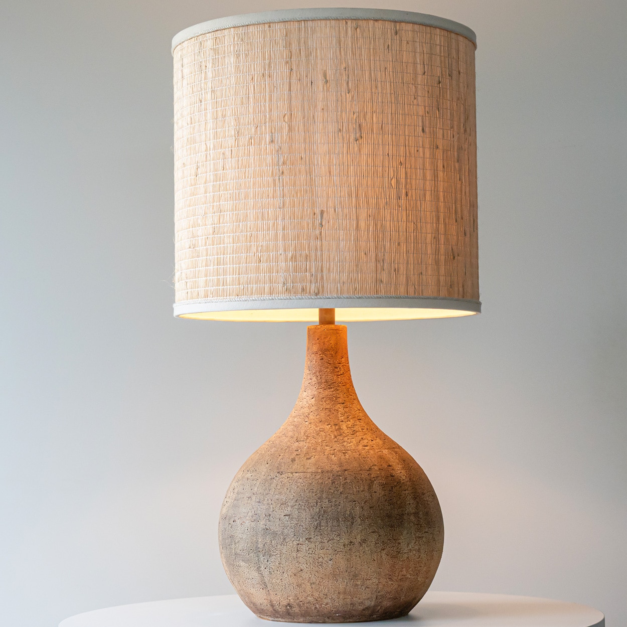 Spherical Brown Ceramic Lamp, Custom Natural Lampshade by R. Houben