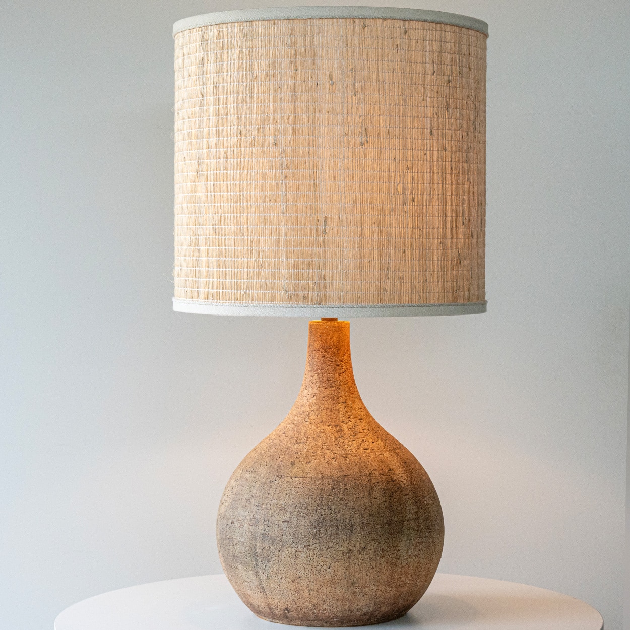 Spherical Brown Ceramic Lamp, Custom Natural Lampshade by R. Houben