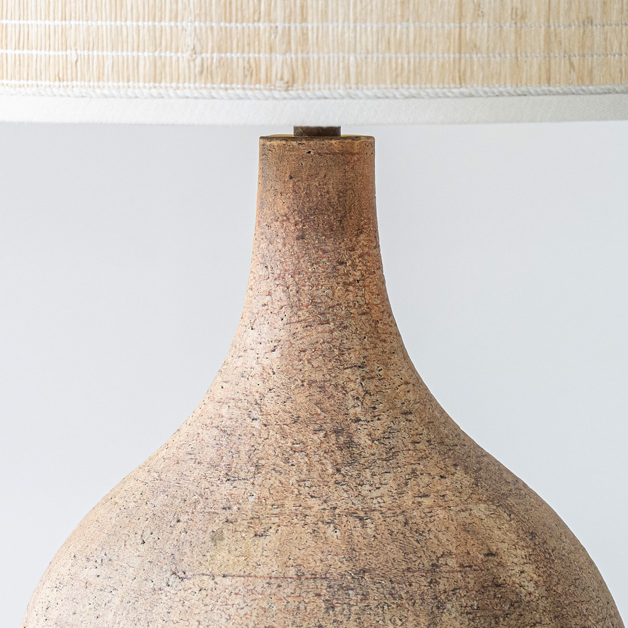 Spherical Brown Ceramic Lamp, Custom Natural Lampshade by R. Houben