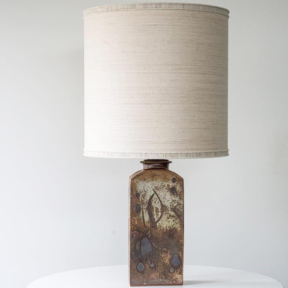 Ceramic Cube Table Floor Lamp Combined with Natural Shade by R. Houben