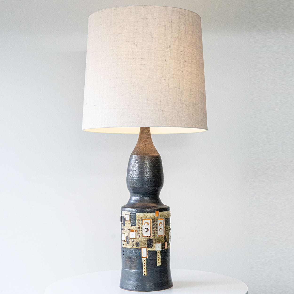 Pelletier Baluster Dark Ceramic Lamp, Custom Made Silk Lampshade by R. Houben