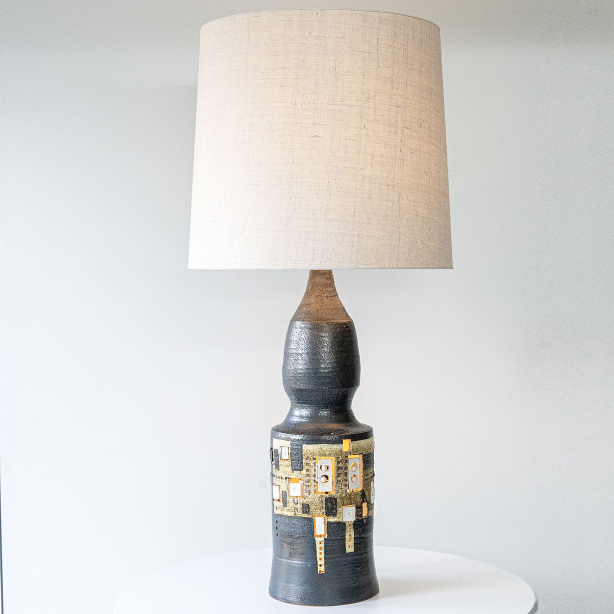 Pelletier Baluster Dark Ceramic Lamp, Custom Made Silk Lampshade by R. Houben