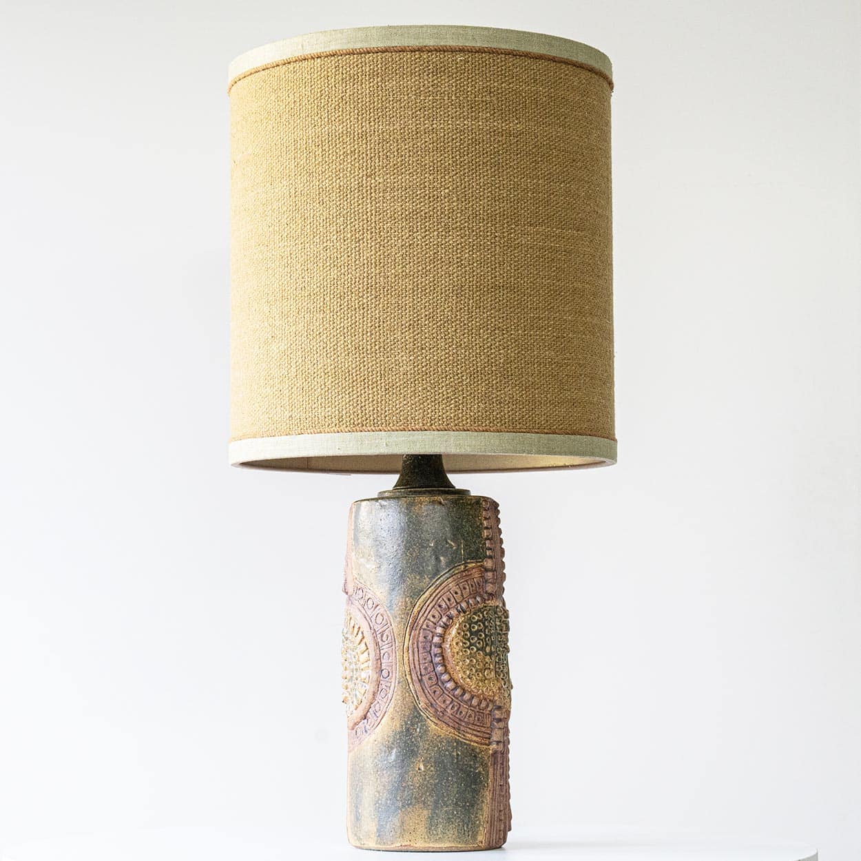 Ceramic Table Lamp by B. Rooke, New Ochre Lampshade by R. Houben, 1970