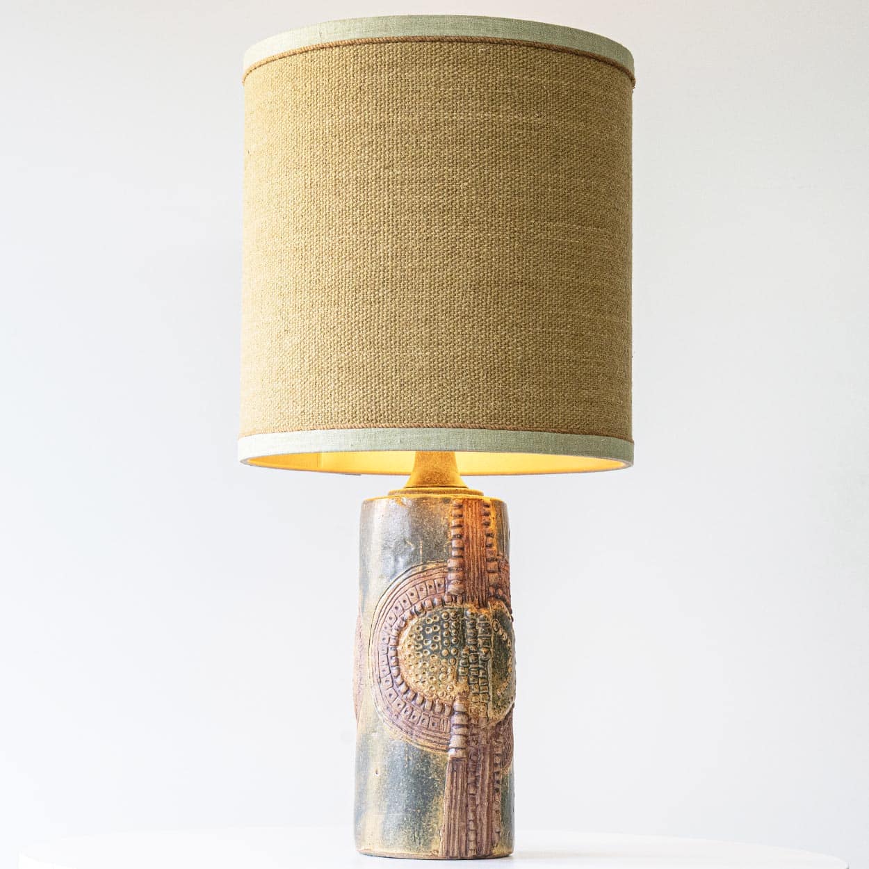 Ceramic Table Lamp by B. Rooke, New Ochre Lampshade by R. Houben, 1970