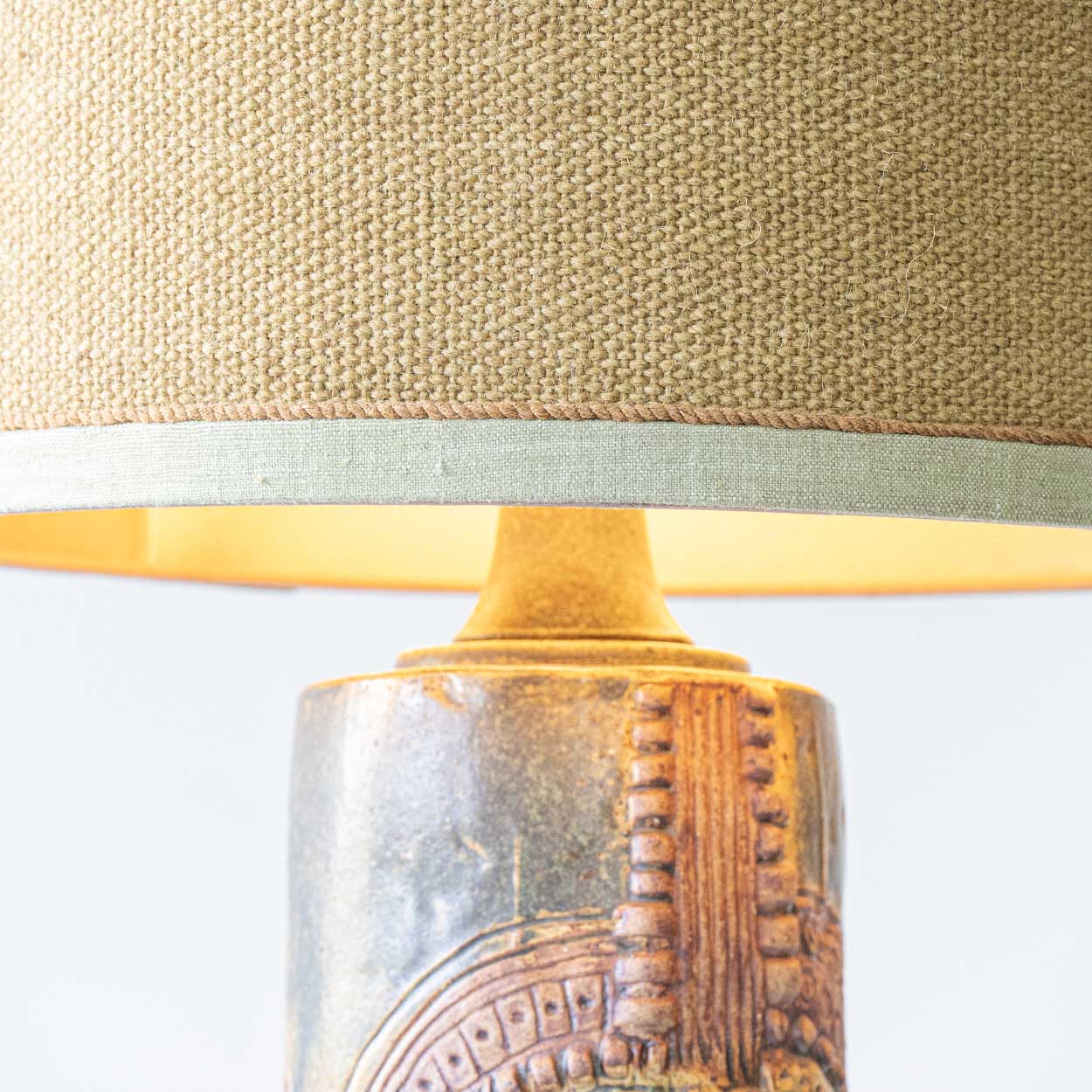 Ceramic Table Lamp by B. Rooke, New Ochre Lampshade by R. Houben, 1970