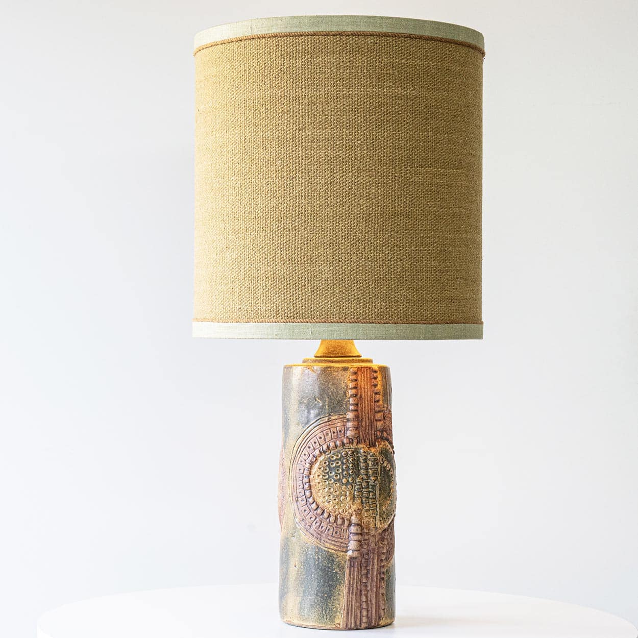 Ceramic Table Lamp by B. Rooke, New Ochre Lampshade by R. Houben, 1970