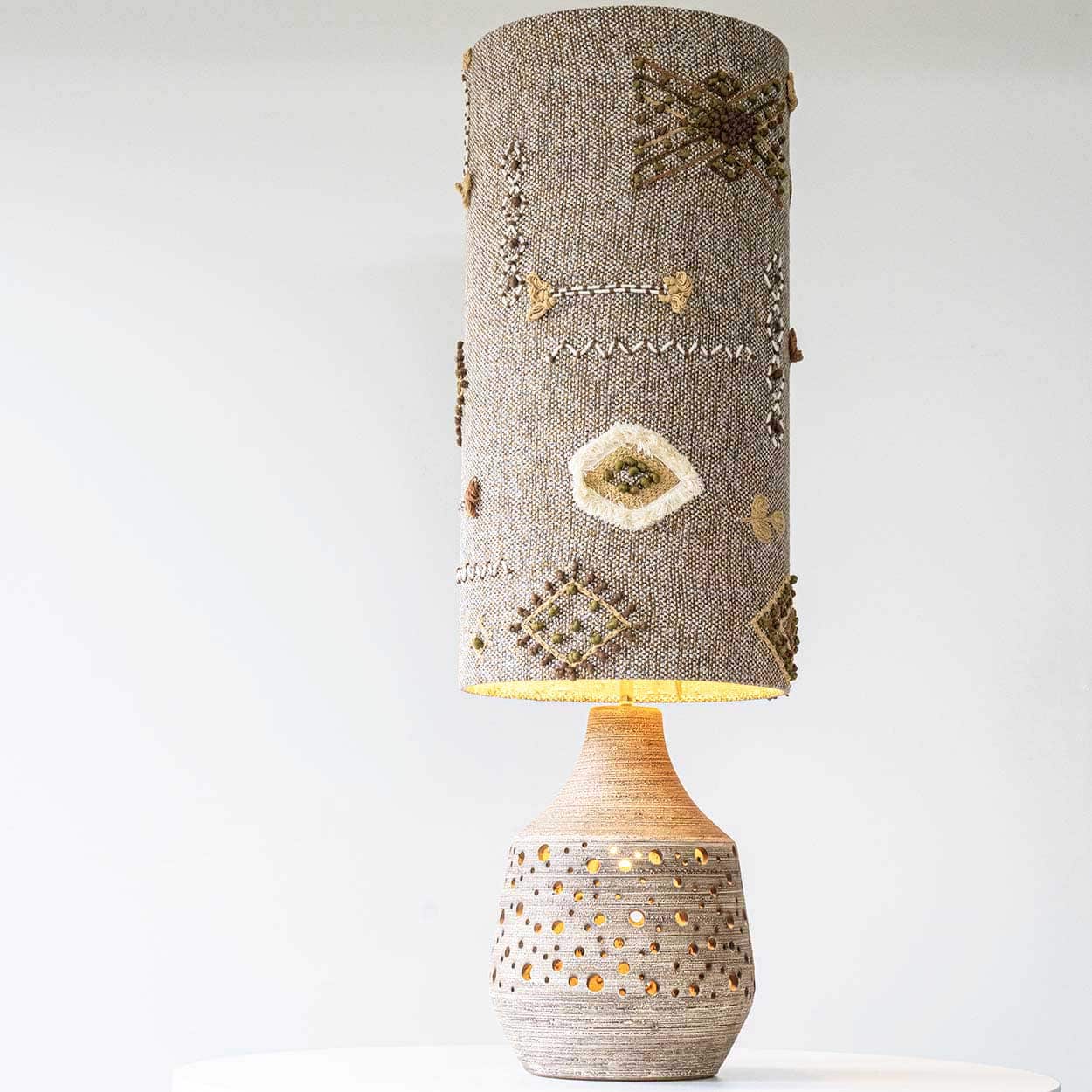 Natural Ceramic Lamp in the style of Pelletier, Custom Made Emboidered Lampshade