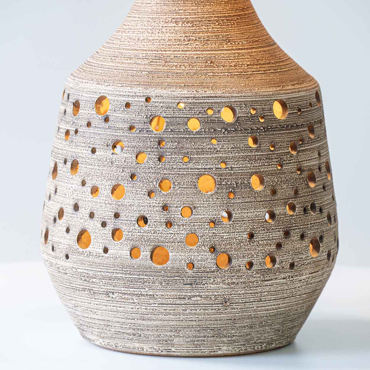 Natural Ceramic Lamp in the style of Pelletier, Custom Made Emboidered Lampshade