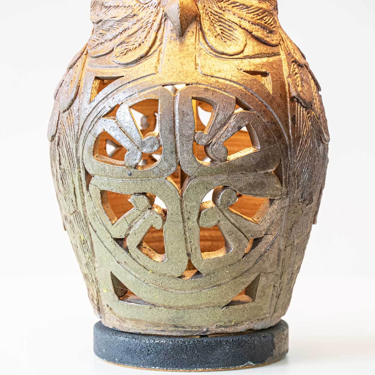 Ceramic Owl Table Lamps, Custom Green Lampshades by René Houben, 1970