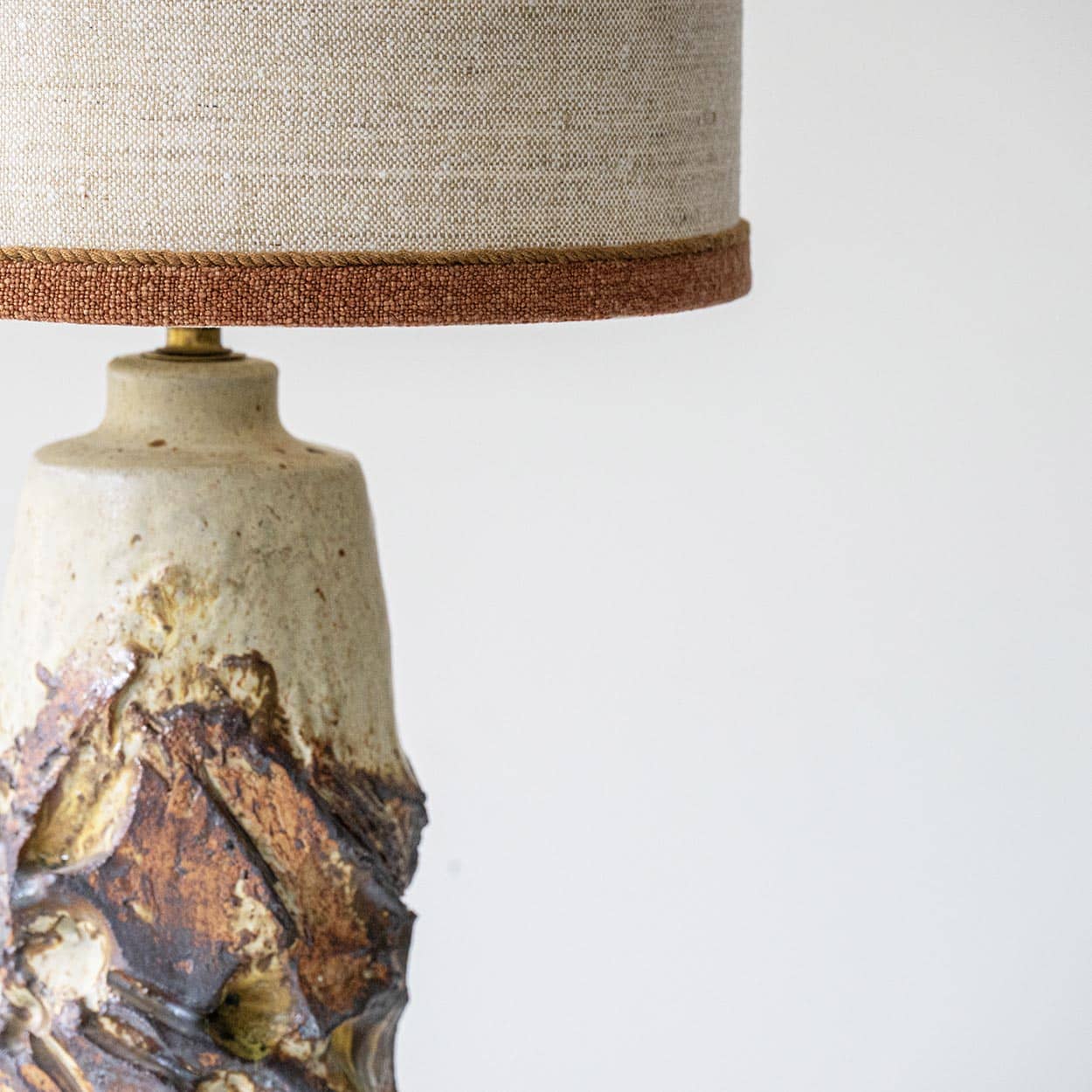 Ceramic Floor Table Lamp, Custom Made Silk Lampshade R. Houben