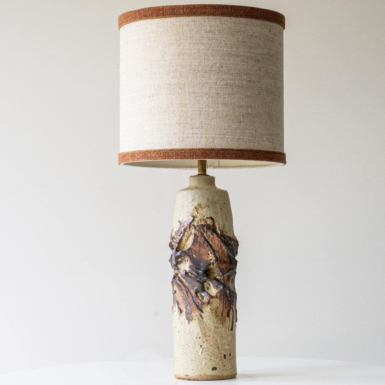 Ceramic Floor Table Lamp, Custom Made Silk Lampshade R. Houben