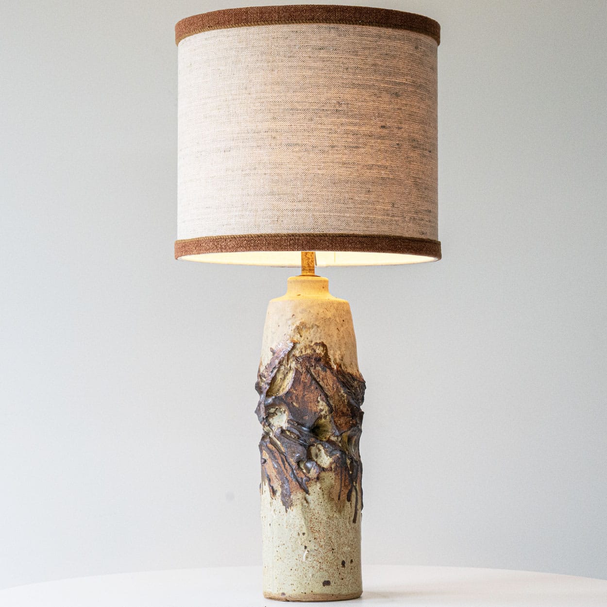 Ceramic Floor Table Lamp, Custom Made Silk Lampshade R. Houben