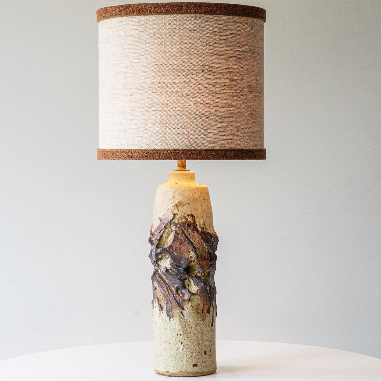 Ceramic Floor Table Lamp, Custom Made Silk Lampshade R. Houben