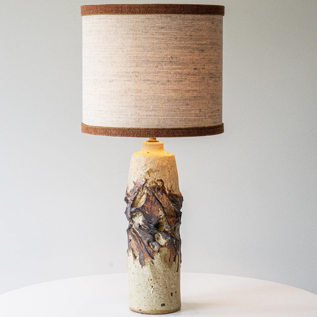 Ceramic Floor Table Lamp, Custom Made Silk Lampshade R. Houben
