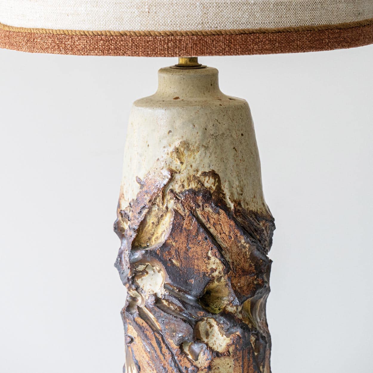 Ceramic Floor Table Lamp, Custom Made Silk Lampshade R. Houben