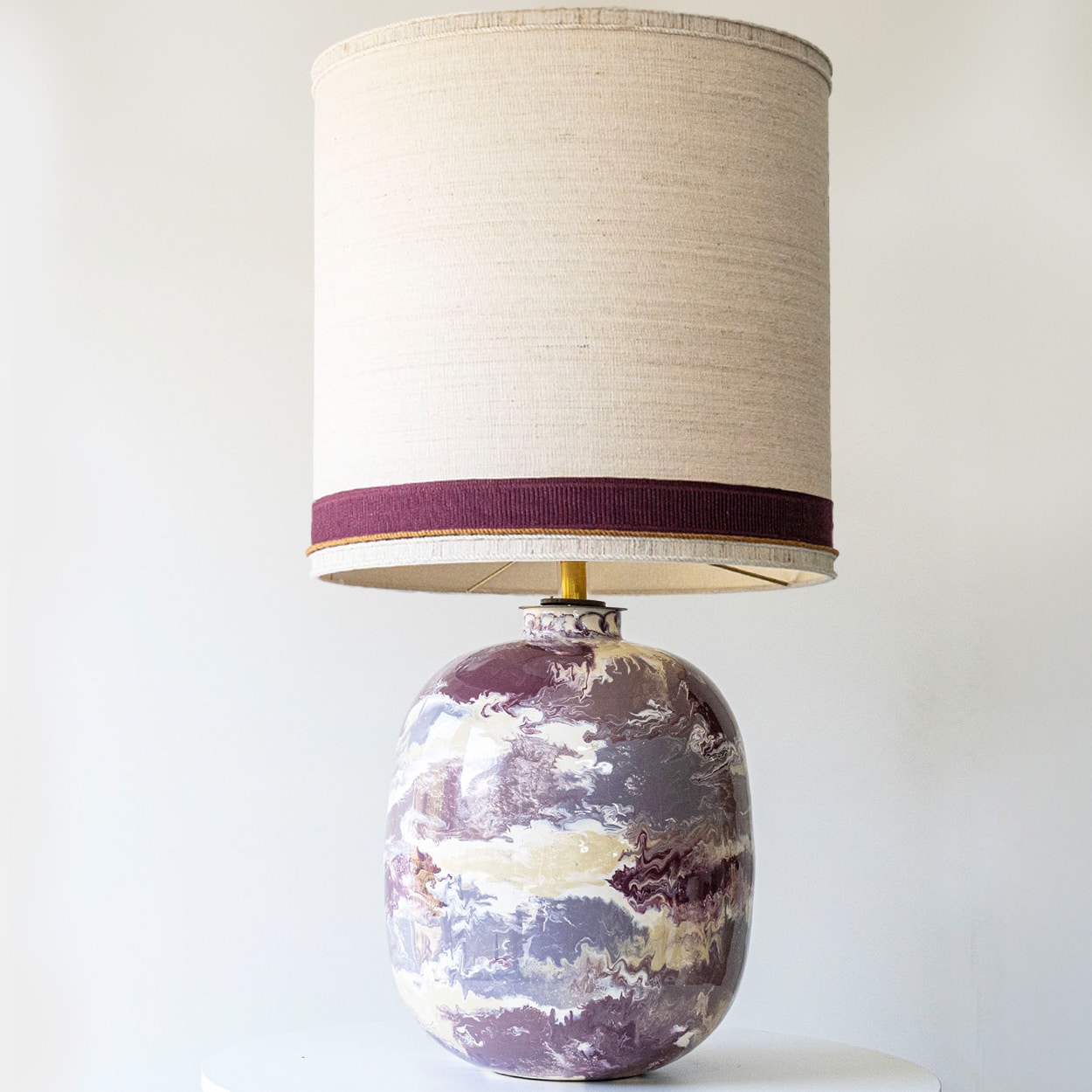 P. Schneider Valentine Geode Lamp, Custom Made Silk Lampshade by R. Houben