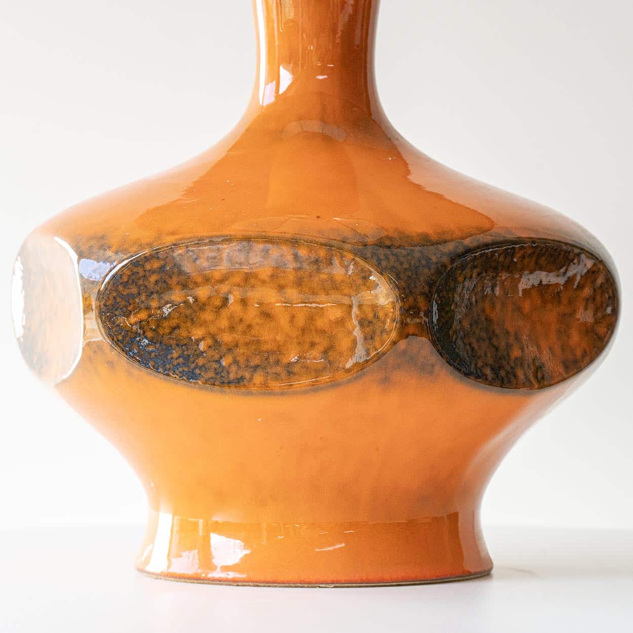 Orange Ceramic Table Lamp, Custom Made Silk Lampshade by R. Houben