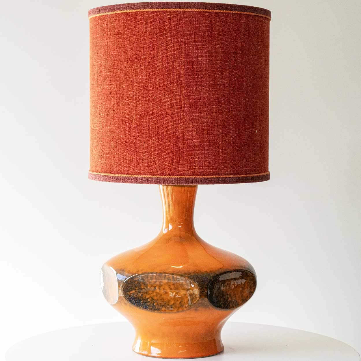 Orange Ceramic Table Lamp, Custom Made Silk Lampshade by R. Houben
