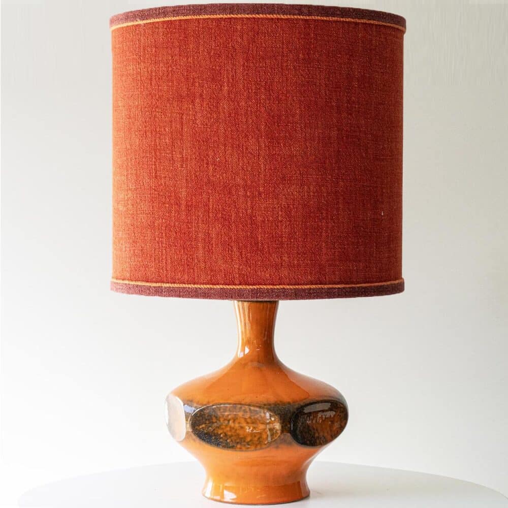Orange Ceramic Table Lamp, Custom Made Silk Lampshade by R. Houben