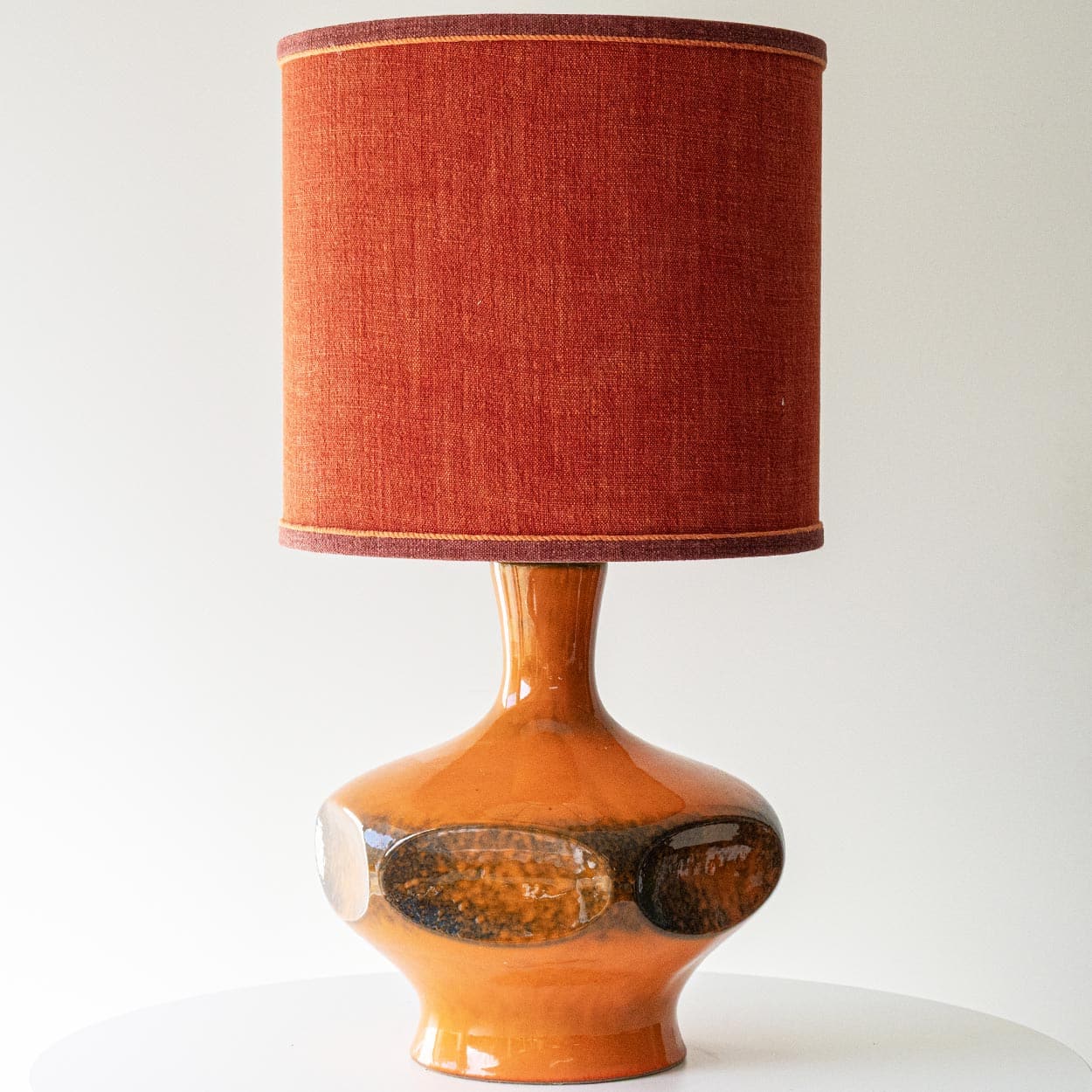 Orange Ceramic Table Lamp, Custom Made Silk Lampshade by R. Houben