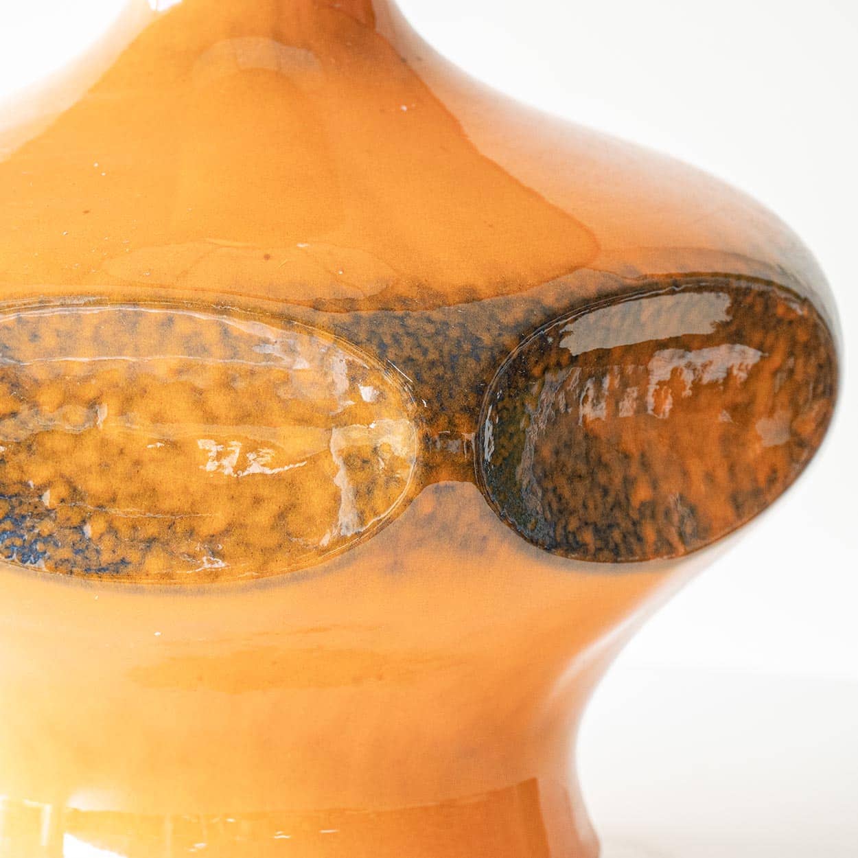 Orange Ceramic Table Lamp, Custom Made Silk Lampshade by R. Houben