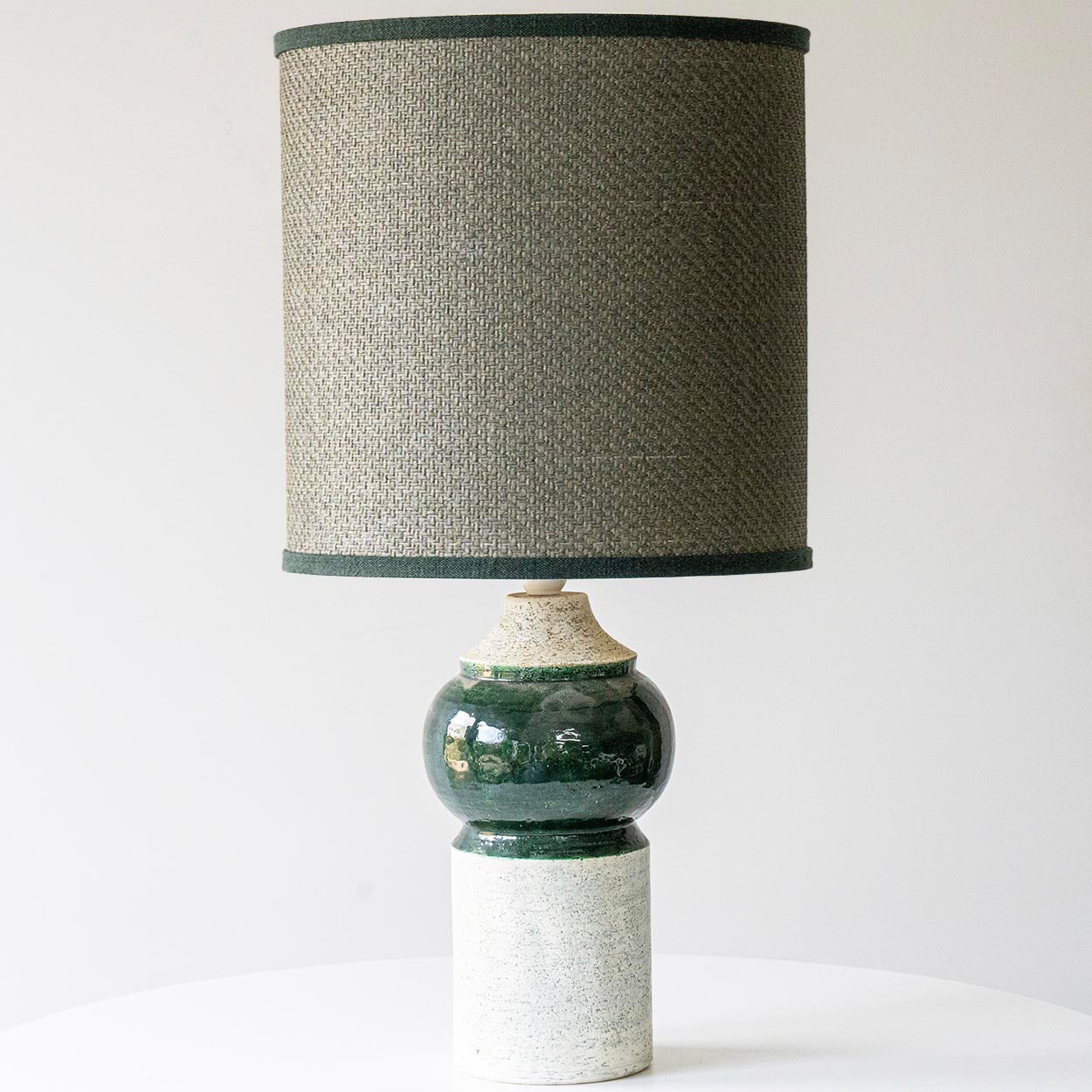 Bitossi Bergboms Green Beige Ceramic Table Lamp, Matching Shade by R. Houben