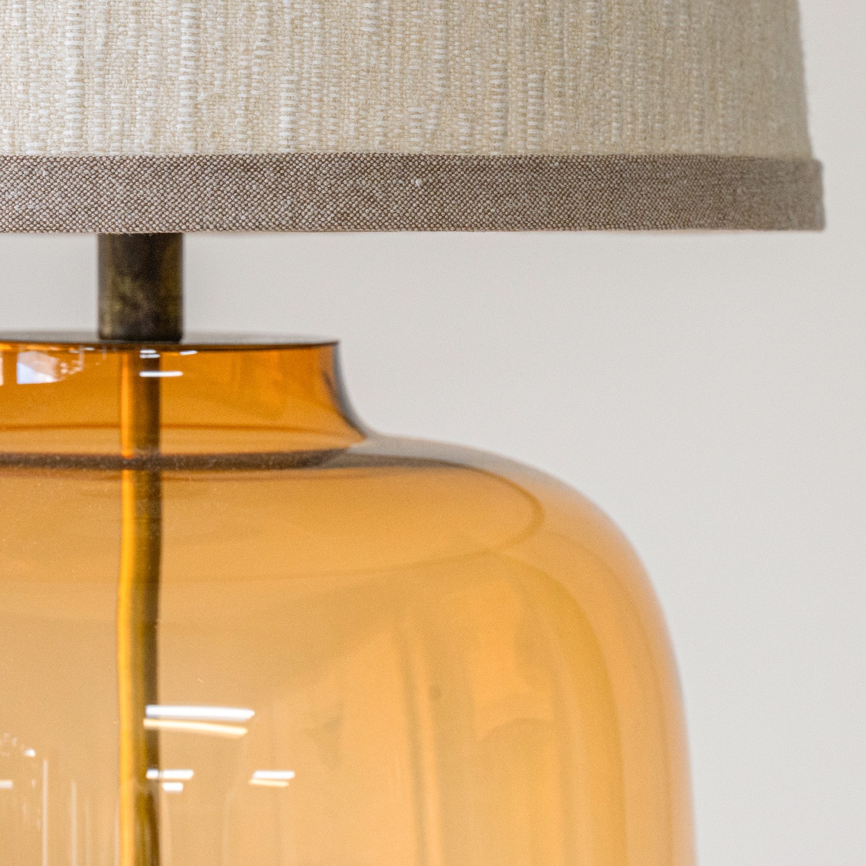 1 of the 2 XL Amber Glass Table Lamps with Silk Lampshades by R. Houben
