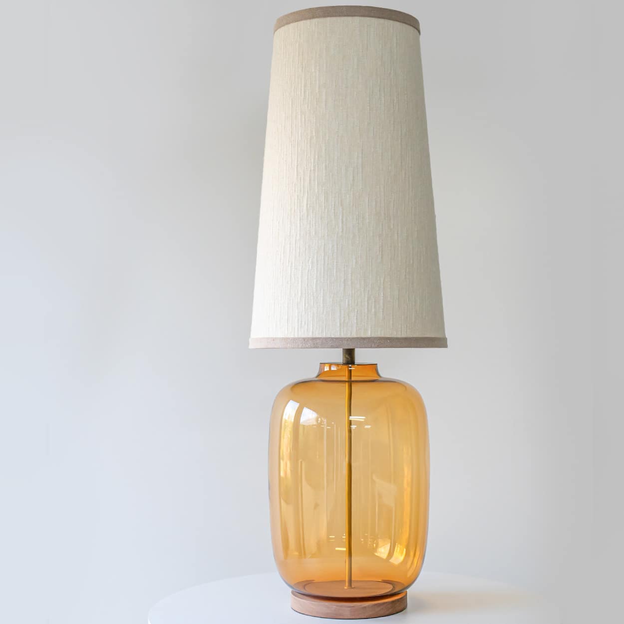 1 of the 2 XL Amber Glass Table Lamps with Silk Lampshades by R. Houben