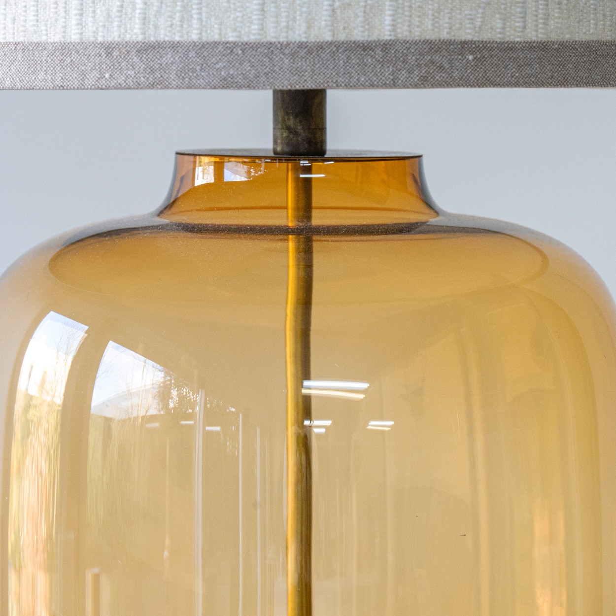 1 of the 2 XL Amber Glass Table Lamps with Silk Lampshades by R. Houben