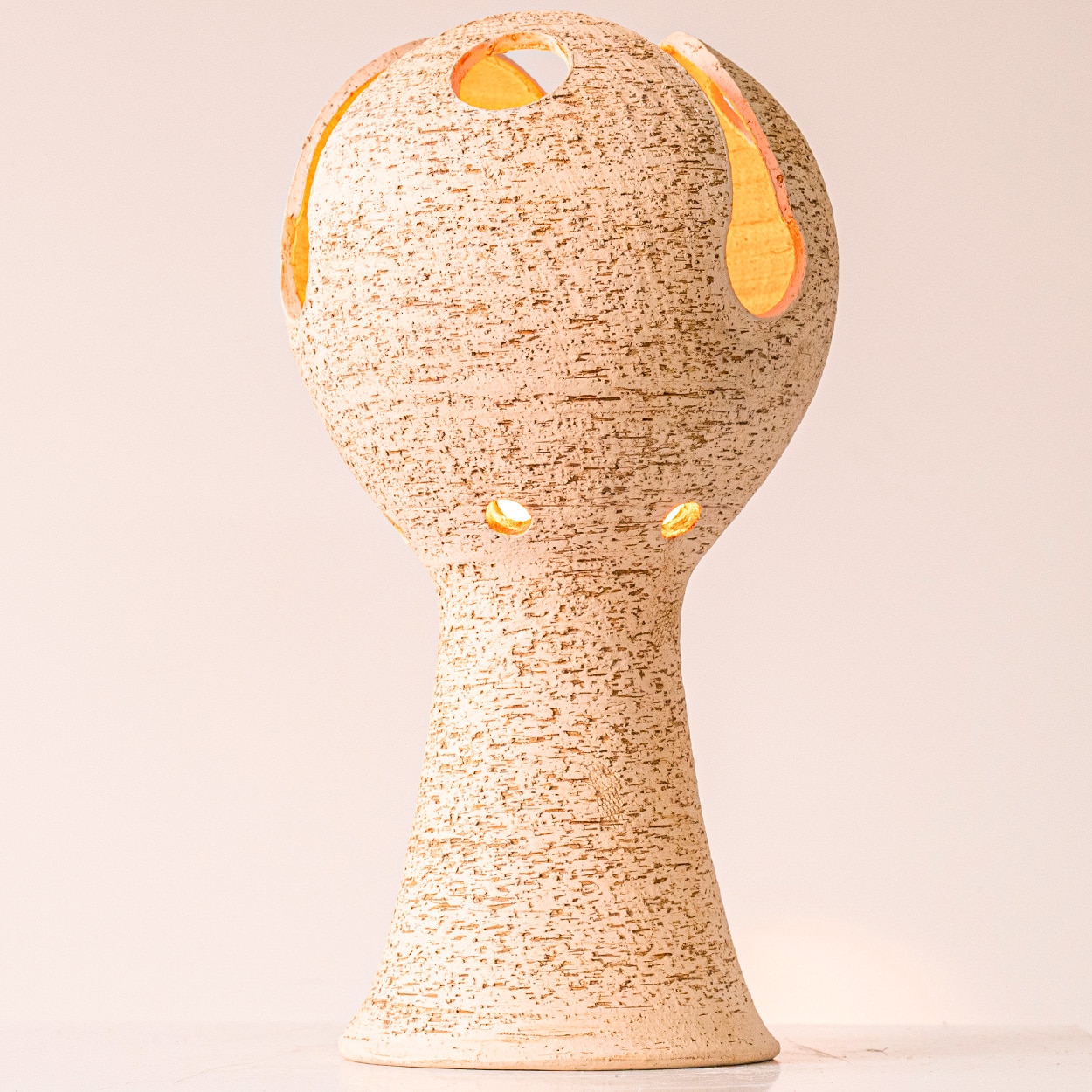 Bitossi Style Ceramic Lamp, Beige Sculptural Globet