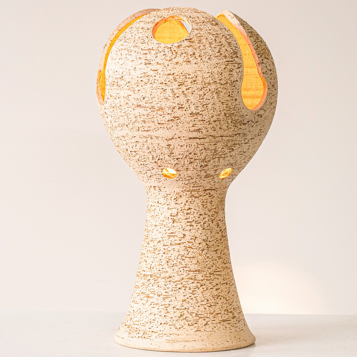 Bitossi Style Ceramic Lamp, Beige Sculptural Globet