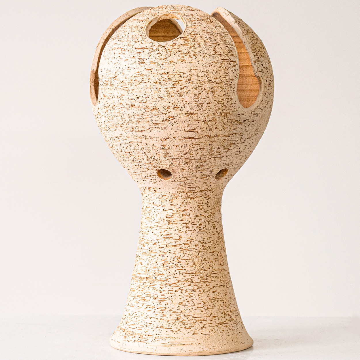 Bitossi Style Ceramic Lamp, Beige Sculptural Globet