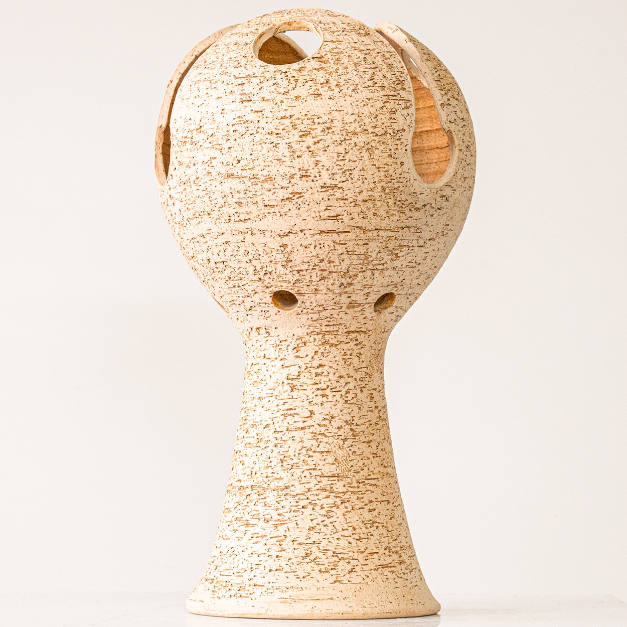 Bitossi Style Ceramic Lamp, Beige Sculptural Globet