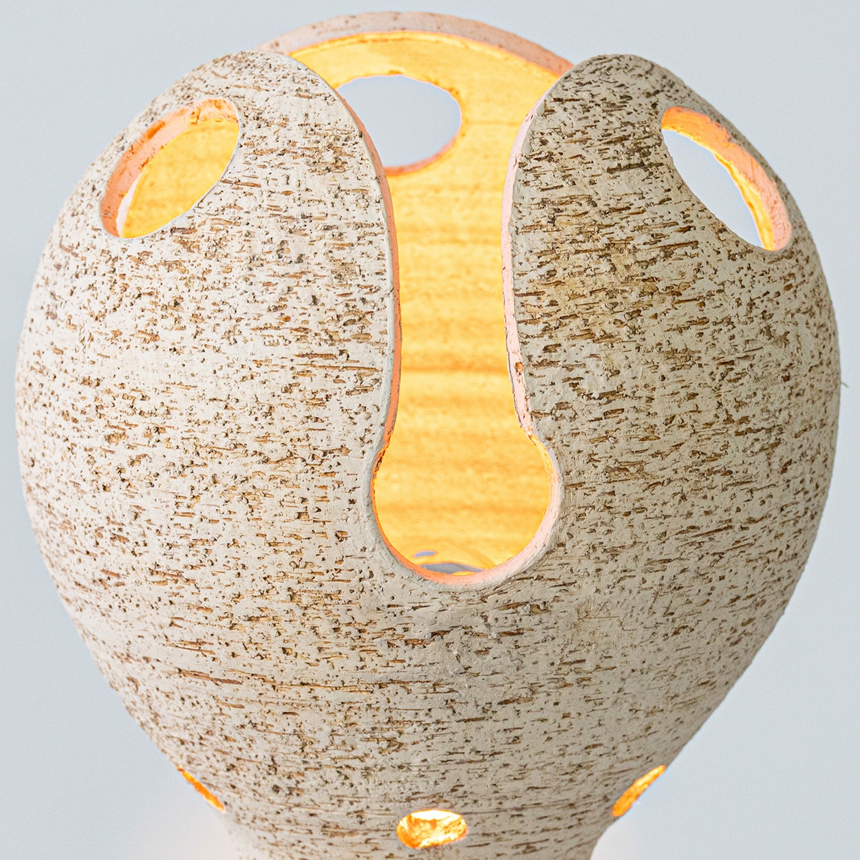 Bitossi Style Ceramic Lamp, Beige Sculptural Globet