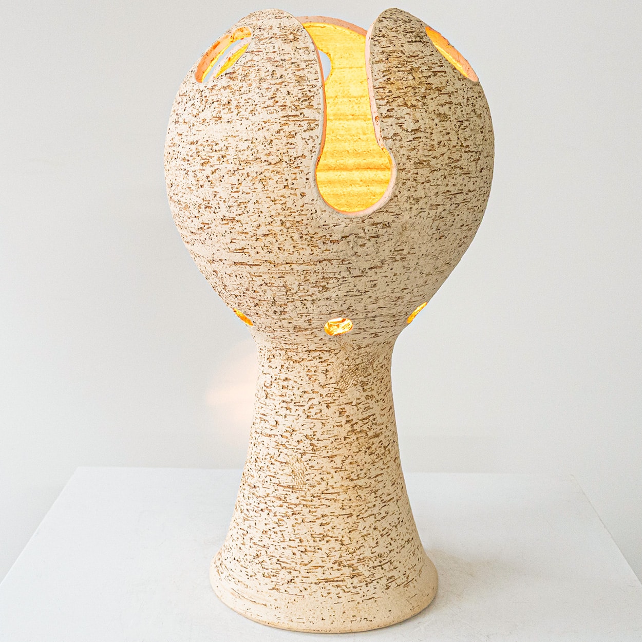 Bitossi Style Ceramic Lamp, Beige Sculptural Globet