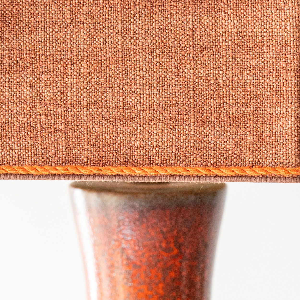 Orange Ceramic Table Lamp, Custom Made Silk Lampshade by R. Houben
