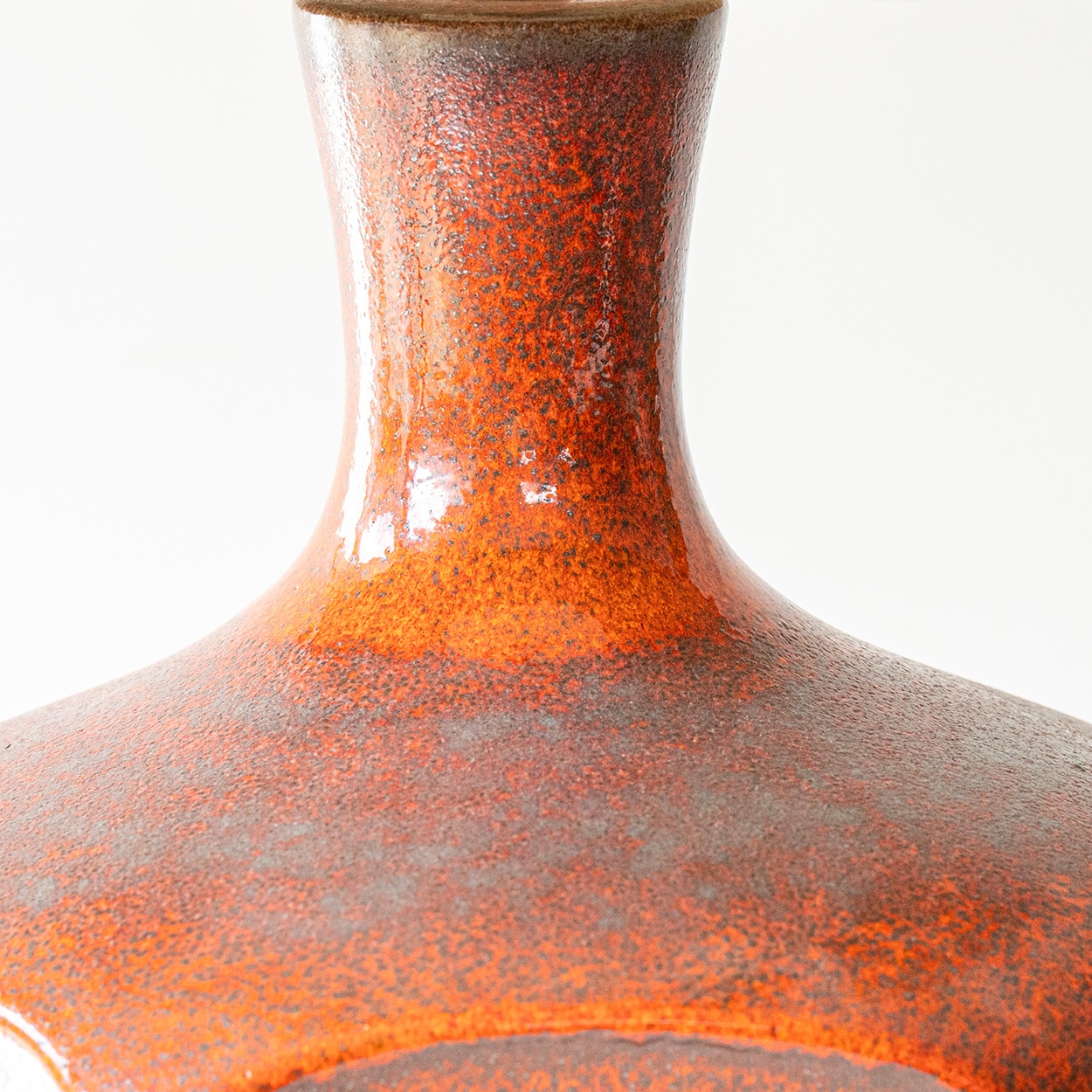 Orange Ceramic Table Lamp, Custom Made Silk Lampshade by R. Houben